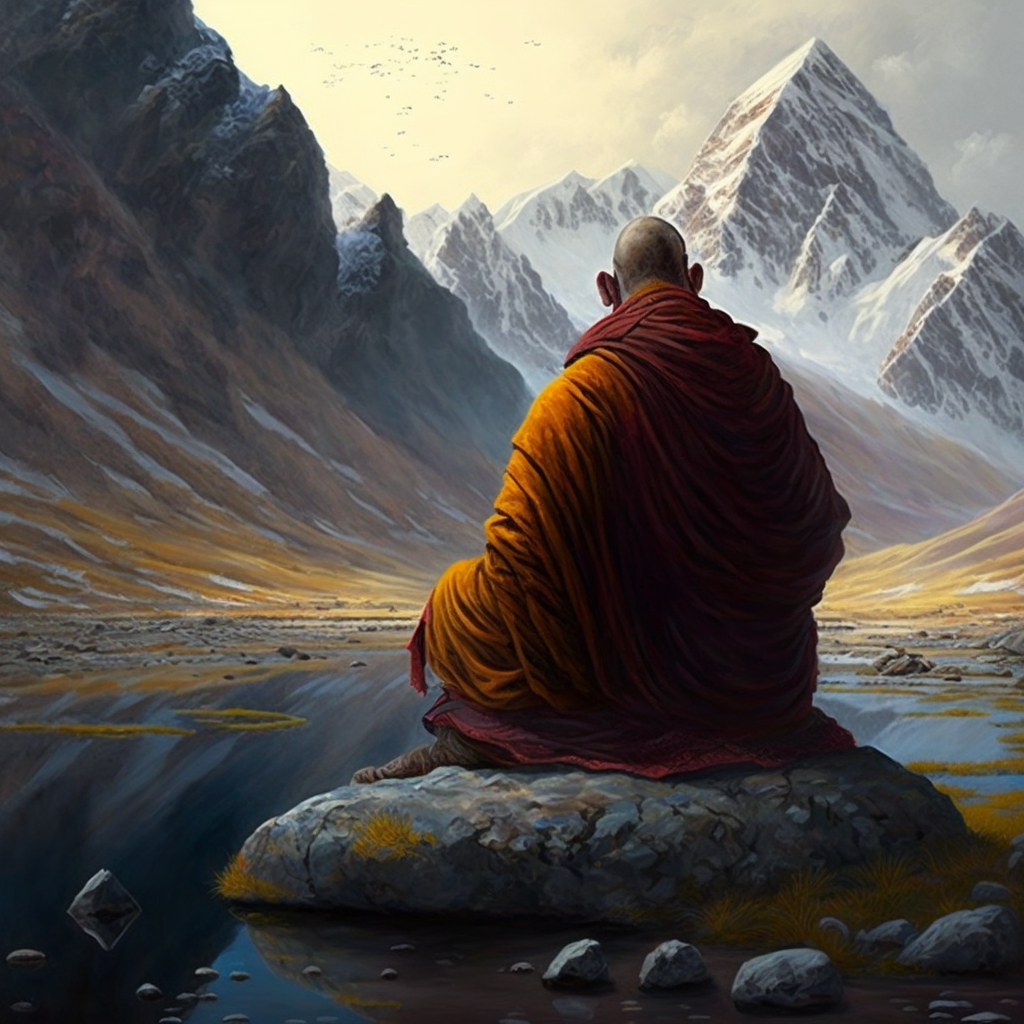 Budista meditando en su camino de autoconocimiento y desarrollo personal